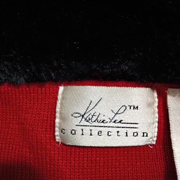 VTG Faux Fur Collar L Red Cardigan Sweater Kathie Lee Collection Cotton Blend - Picture 4 of 13
